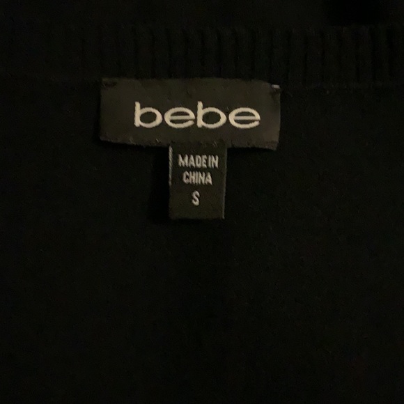 Bebe Body-con Mini Skater Sweater Dress Faux Gold Buttons Pleated Ruffle Skirt - Picture 4 of 4